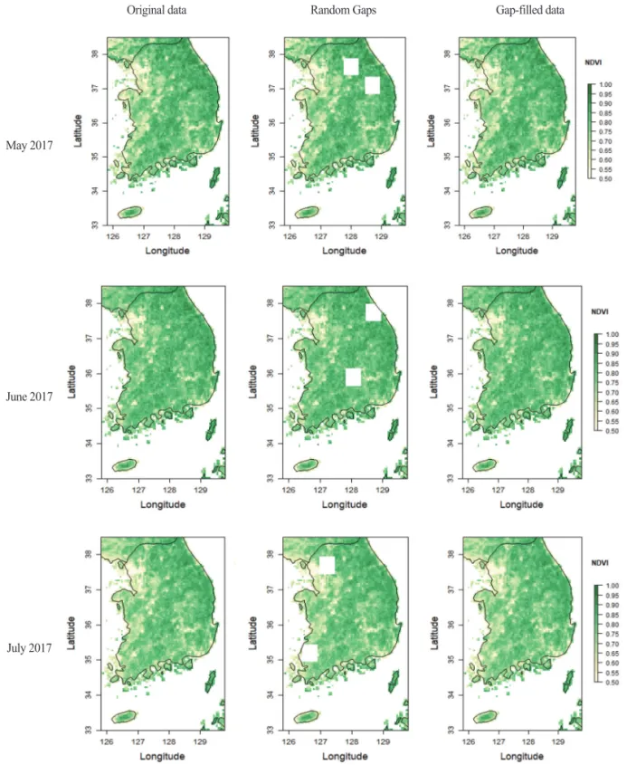 Fig. 10.  Maps of MODIS NDVI retrieved by 3D DCT-PLS.