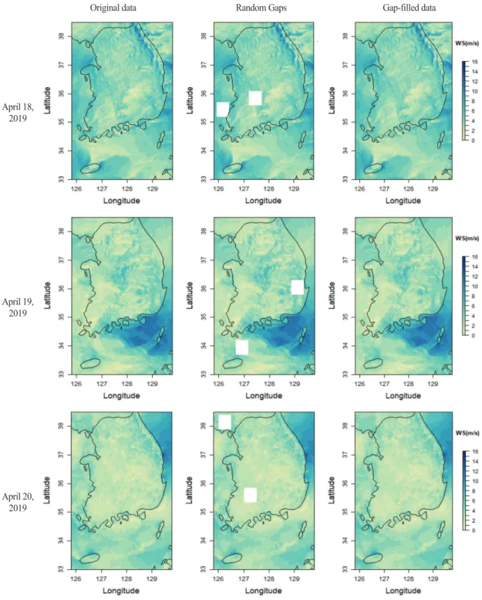 Fig. 8.  Maps of LDAPS wind speed retrieved by DCT-PLS.