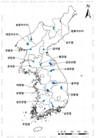 Table 2.  Comparison results of water surface area of river storage facilities over recent 3 years across Korean Peninsula
