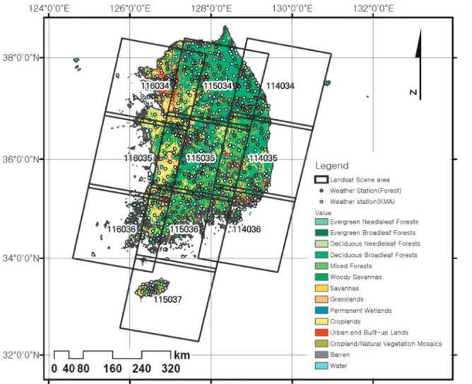 Fig. 2.  Study areas and the location of weather stations.