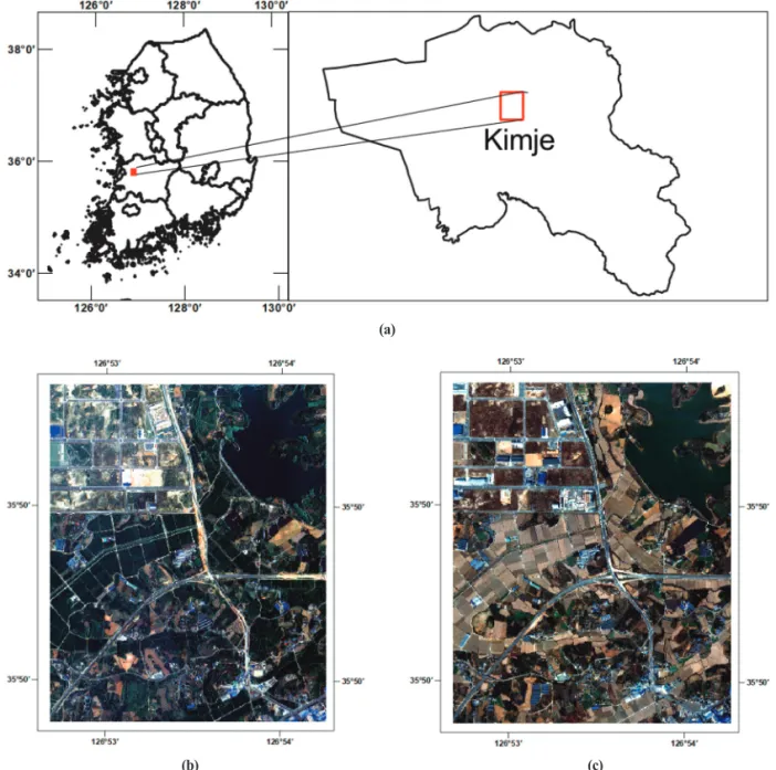 Fig. 1.  Study area and RGB composite image of K3A - Gimje Free Trade Zone, South Korea