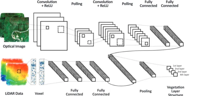 Fig. 4.  Fusion algorithm of CNNs and NNs for analyzing optical image and LiDAR data.