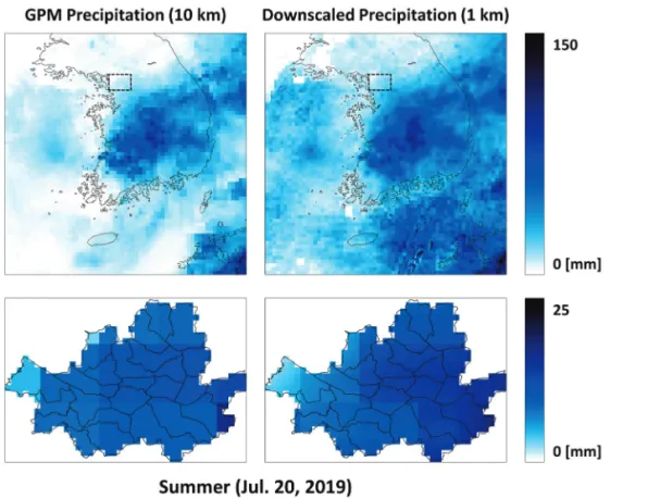 Fig. 4.  Spatial distribution of precipitation (Summer: Jul. 20).