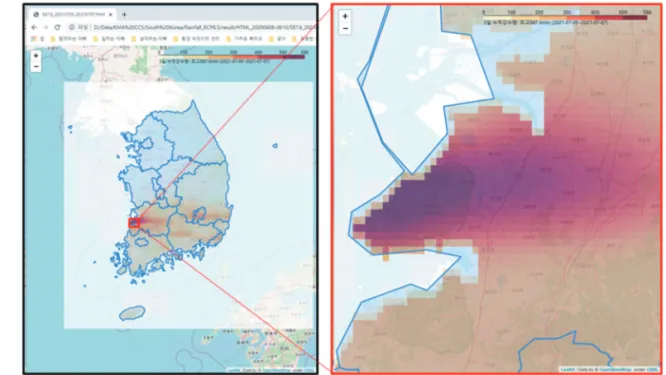 Fig. 11.  Result of RCP8.5 (2021-07-07) Using ArcGIS 10.1.