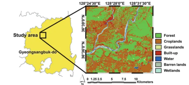 Fig. 2.  Location of the study area with a land-cover map.