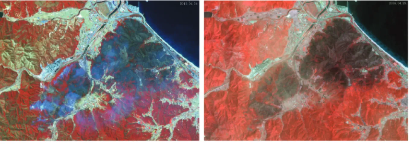 Fig. 3.  Imagery of the post-fire in Gangneung and Donghae area in 2019.