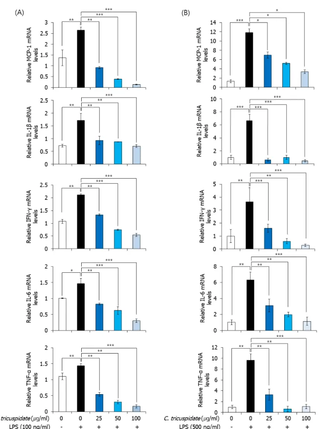 Fig.  3.  Effect  of  root  bark  extract  of  Cudrania  tricuspidata  on  LPS-induced  inflammation  in  peritoneal  macrophages  from  ApoE  knockout  mice