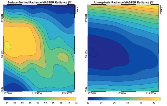 Fig. 10 demonstrates the surface temperature derived from  the  MASTER  channel  38  data,  using  the MODTRAN radiative transfer model with the input data described in the previous section