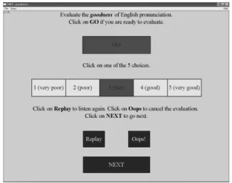 Figure 1. Screenshot of the ExperimentMFC object used  in the evaluation of pronunciation  goodness