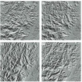 Fig. 4.  Shaded relief of SRTM at sun azimuth angle of (a) 0°, (b) 45°, (c) 90°, (d) 135°.