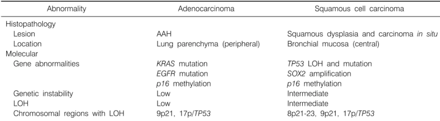 Table 2. Histopathological  and  Molecular  Abnormalities  of  NSCLC  Precursor  Lesions