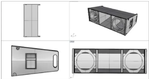 그림  14.  3Way  라인  어레이  스피커  인클로저  3D  도면 Fig.  14.  3Way  line  array  speaker  enclosure  3D  drawing