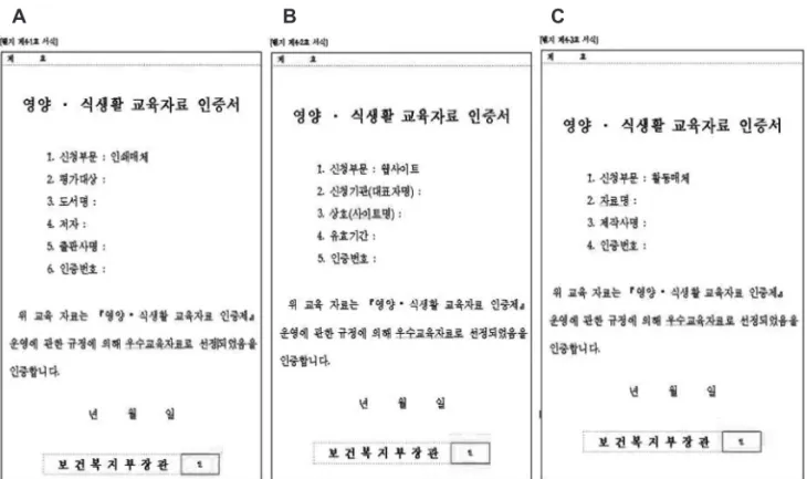 Fig. 4. Certificates for good educational materials. A: Certificate for printed material