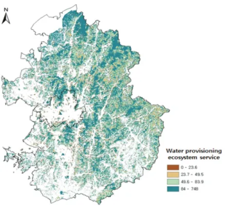 Fig. 5.  Water provisioning ecosystem service based on water storage function of forest.