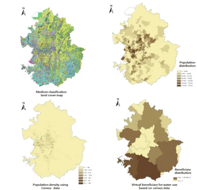 Fig. 2.  Land cover map and population data used to the water provisioning and climate mitigation ecosystem service assessment.