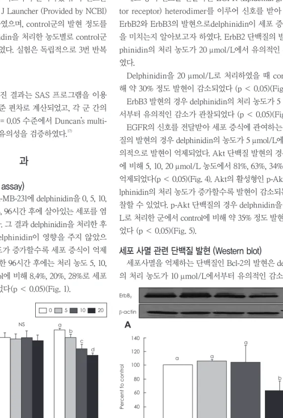 Fig. 1. Effect of delphinidin on cell proliferation in MDA-MB-231 cells. 
