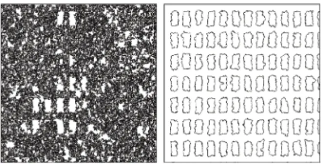 Fig. 5.  Segmentation results for simulation data of σ = 1.5 and SNR = 0.5: without image restoration (left) and with image restoration (right).