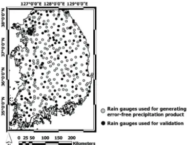 Fig. 1.  Locations of rain gauges in the study area used for both modeling and validation.