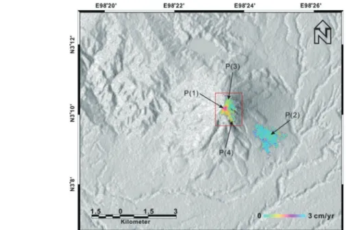 Fig. 5.  SBAS-estimated mean surface deformation rate map over high coherence areas (>0.4) exploiting the SAR dataset from 2/20/07 to 1/16/11
