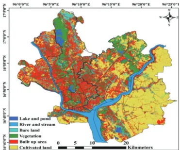 Fig. 4 and Table 5 provided the information for the spatial distribution of LST and NDVI over the Yangon area