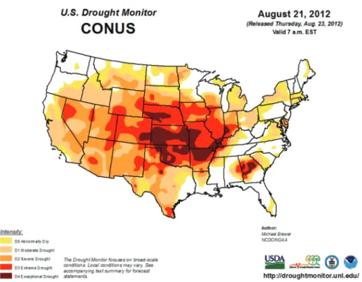 Fig. 7.  Drought severity map in the US in August 2012 (http://droughtmonitor.unl.edu/).