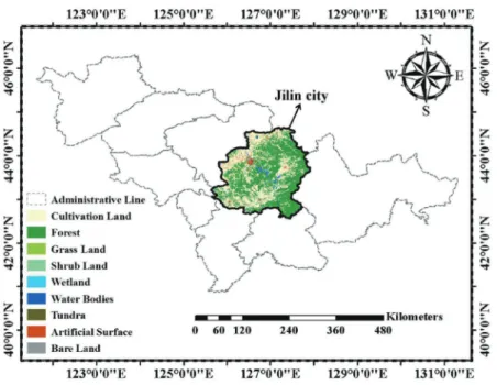 Fig. 1.  The study area and land-cover map from GLC30.