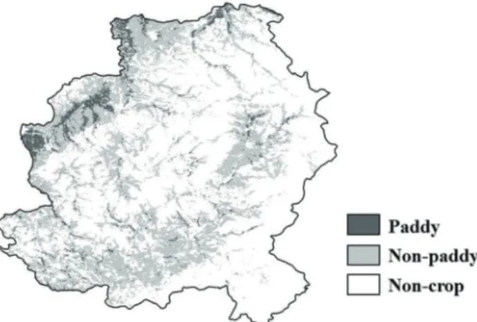 Fig. 4.  Paddy fields extracted by unsupervised classification of NIR data.