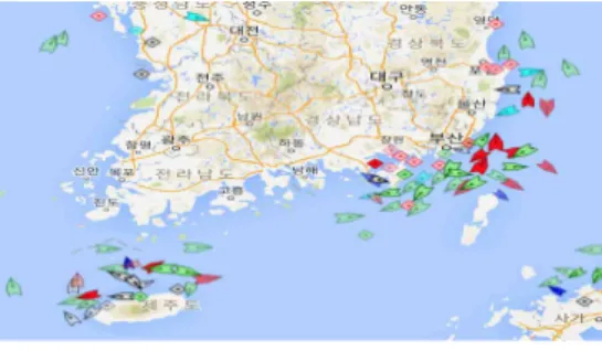 그림  1.  한국  남부지역  선박상태  예시 Fig.  1.  Example  of  Southern  Area's  Ships