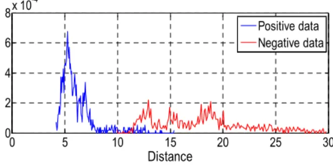 Fig.  5.  Distribution  of  positive  and  negative  samples  in  2-dimensional  BDA  feature  space.
