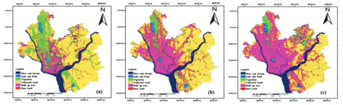 Fig. 2.  LULC Distribution of (a) 1996, (b) 2006 and (c) 2014.