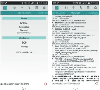 Fig. 4.  UAV telemetry system application (a) main, (b) Mavlink log.