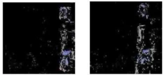 Figure 5 shows motion segmentation performed on video sequence that was preprocessed as  de-scribed above, but because some particularly  im-portant pixels were removed too and  preprocess-ing step (RGB normalization) distorted color  in-formation (black p