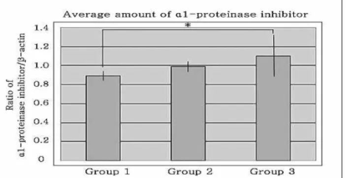 Figure 3B. Graphics showing the average amounts (Ratio of α 1 -PI/β-actin) and standard deviation of α 1 -PI in group 1, 2 and 3