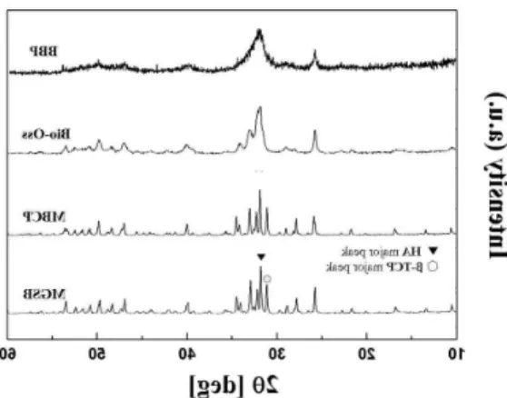 Table  1.  ICP-AES  results  of  different  bone  substitutesFigure  3.  XRD  patterns  of  different  bone 