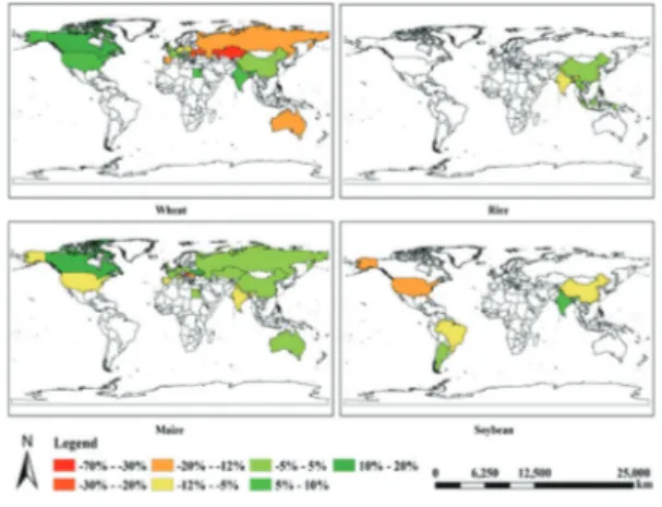 Fig. 2.  CropWatch  estimates  of  global  crop  production  of wheat, rice, maize, and soybean in 2012, compared to 2011.