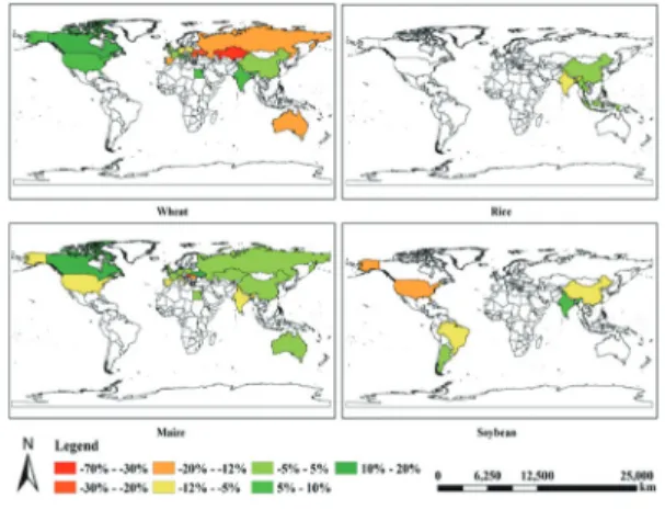 Fig. 2.  CropWatch  estimates  of  global  crop  production  of wheat, rice, maize, and soybean in 2012, compared to 2011.