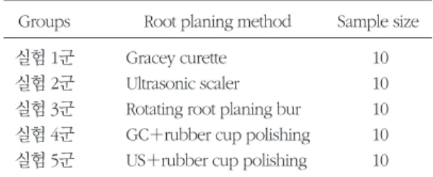 표 1 Experimental group design