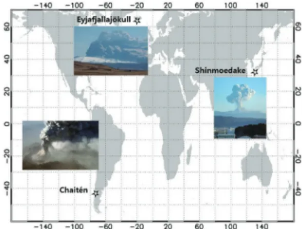 Table 1.  List of volcanic eruptions considered in the case study Volcano name Location(degree) Elevation (m) VEI* Eruption time