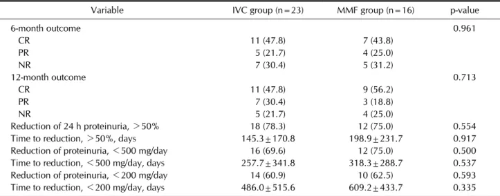 Table 4. Renal responses in the two different treatment groups at 6 and 12 months