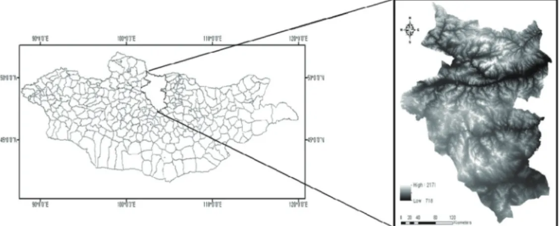 Fig. 1.  Geographical location and elevation distribution of study area.
