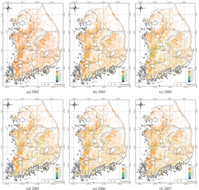 Fig. 5.  NPP distribution in paddy using CASA model.