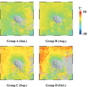 Fig. 6.  Monthly-averaged LSTD maps that are calculated from LSTD maps of Fig. 5.