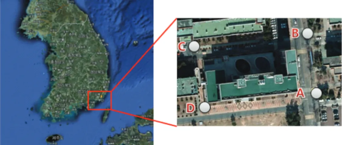 Fig. 4.  Study area and location of surveying control point (source: Google Maps).