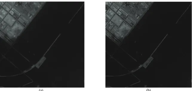 Fig. 10.  Original and restored Images of Incheon. (a) original image, (b) restored image with Pseudo Inverse Filter, (c) restored image with Wiener Filter, (d) restored image with Modified Wiener Filter.