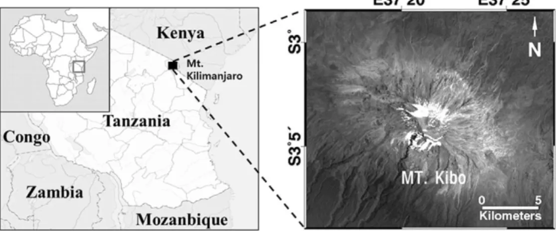 Fig. 1.  Location map of the Mt. Kilimanjaro.