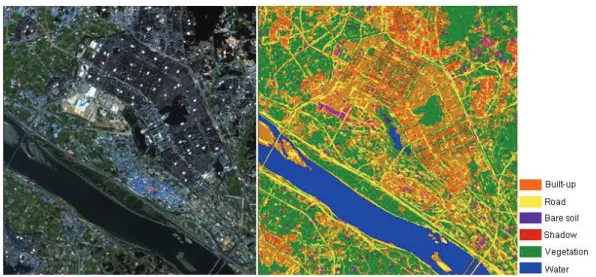 Fig. 4.  Difference of MODIS land surface temperature between Sep. 22, 2011 and May 14, 2011.
