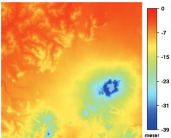 Fig. 11.  Difference of radar coordinated height map between radar coordinated SRTM DEM and height map from ambiguity method.