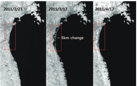 Fig. 3.  Coast line was changed from the influence of the tsunami impact.