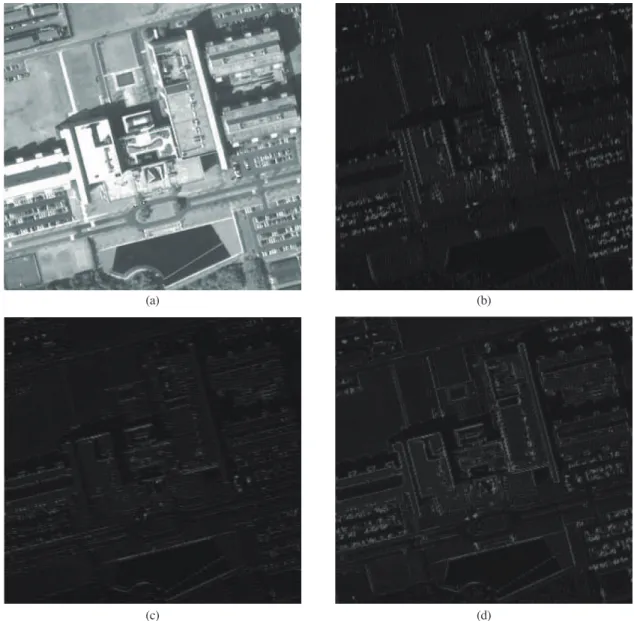Fig. 2.  GFE and BGFE images (a) original image (b) GFE image (N = 6, k = 1, f = 1/0.285, s = 1) (c) GFE image (N = 6, k = 4, f = 1/0.285, s =1 ) (d) BGFE image (N = 6, p = 1, q = 4, f = 1/0.285, s = 1).