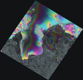 Fig. 4.  The map of displacement toward the line of sight of radar extracted from phase unwrapped differential interferogram.